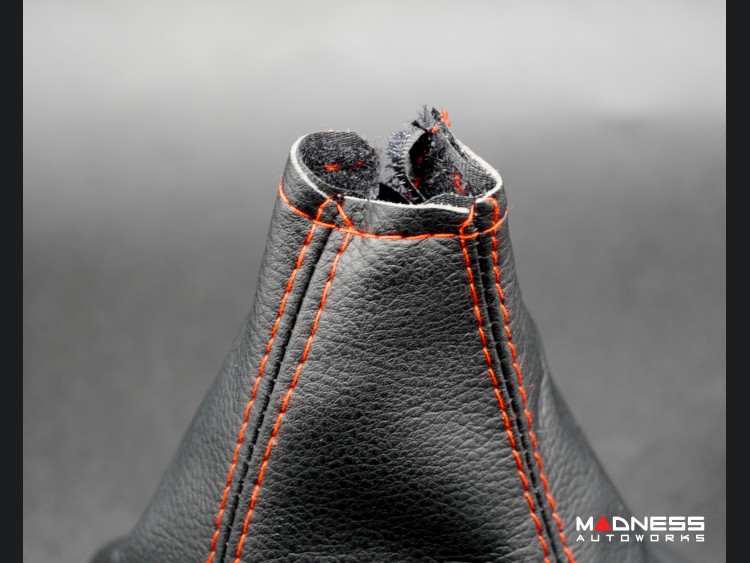 FIAT 500 Gear Shift Boot + Retaining Ring Set Black Leather w/ Red